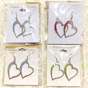 Hearts rhinestone dangle fashion silver earrings